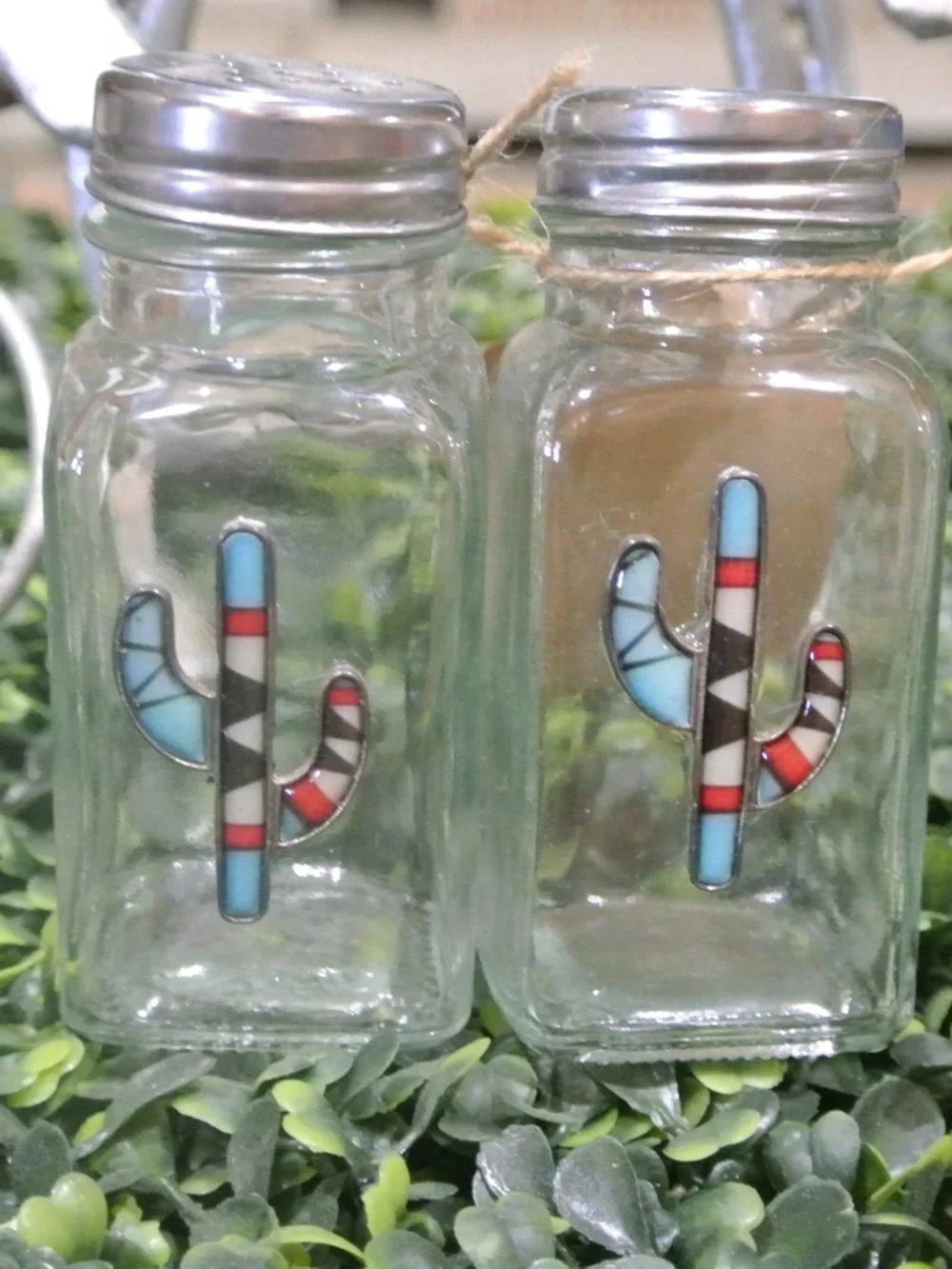 HANDMADE CACTUS AZTEC SALT AND PEPPER SHAKERS